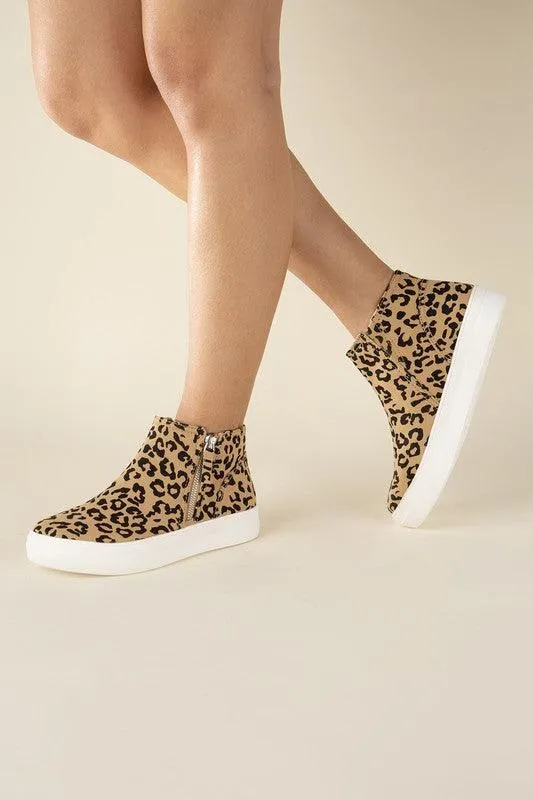 Womens High Top Leopard Sneakers Shoes