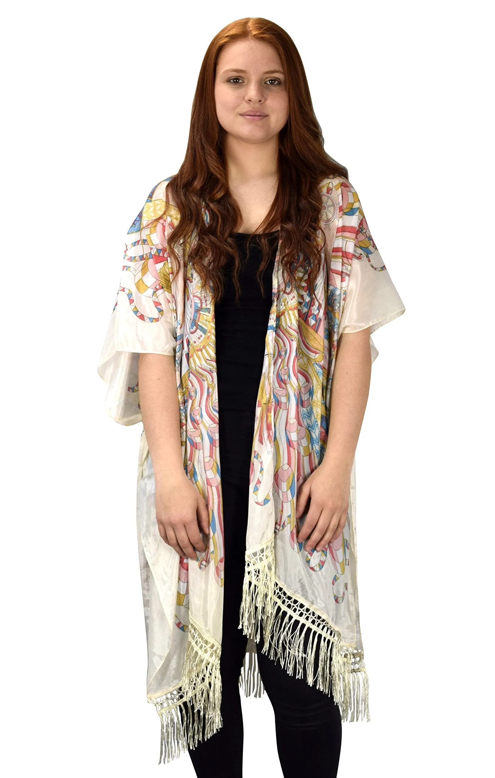 Womens Vintage Kimono Robe Lightweight Cardigan Summer Poncho